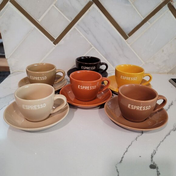 World Market Espresso Set 12 Pieces Mixed Earth Tone terracotta brown tan yellow - Picture 15 of 16